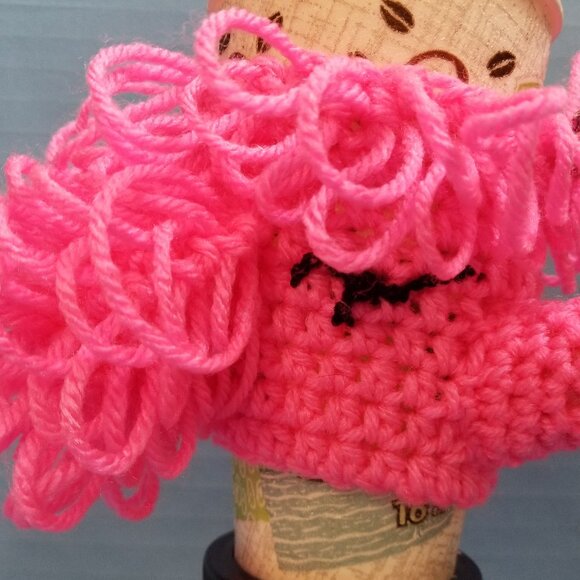 Handmade Crochet Poodle Puppy Dogs  PINK Cup Cozy - Picture 2 of 5
